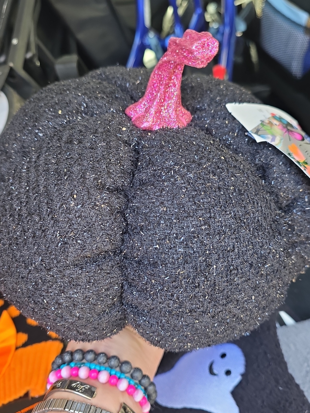 1Christian Lacroix Black Weighted Pumkin Decor with Pink Glitter Stem